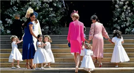  ?? GETTY IMAGES ?? Princess Charlotte of Cambridge, Catherine, Duchess of Cambridge, Jessica Mulroney, Ivy Mulroney, Florence van Cutsem, Zoe Warren, Zalie Warren, Benita Litt, Remy Litt and Rylan Litt arrive for the wedding.