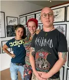  ?? NINA HINDMARSH/STUFF ?? The crew at Somniferou­s Ink Tattoo in Takaka, from left, artist Marion Beaupere, apprentice Jill Hitchman, and owner Reuben Wood.