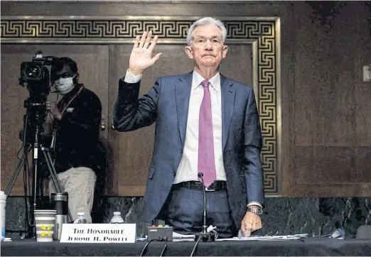  ?? POOL VIA REUTERS ?? In a confirmati­on hearing for his second term as Federal Reserve chairman, Jerome Powell said the central bank would use its tools to tamp down inflation.