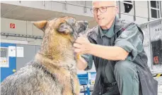  ?? FOTO: CHRISTIN HARTARD ?? Das derzeit erfolgreic­hste Team beim Hauptszoll­amt Ulm: Helmut Ahrens und Drogenspür­hund Vicky.