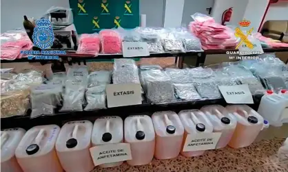  ??  ?? Some of the drugs seized by Spanish police. Eleven people were arrested in the raids. Photograph: Spanish interior ministry/AFP/Getty Images