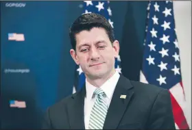  ?? AP/J. SCOTT APPLEWHITE ?? House Speaker Paul Ryan of Wisconsin pauses April 4 during a news conference on Capitol Hill in Washington to talk about the failed health care bill.