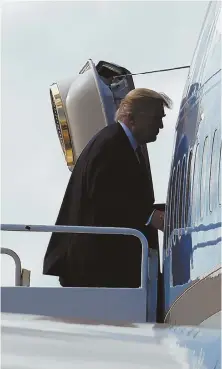  ?? AP PHOTO ?? FREQUENT FLIER: President Trump boards Air Force One at Palm Beach Internatio­nal Airport yesterday in West Palm Beach, Fla.