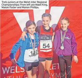  ?? ?? Trots juniors at the Welsh Inter Regional Championsh­ips: From left are Mabli King, Maisie Foster and Manon Phillips.