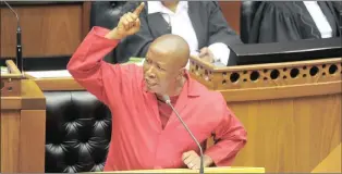  ?? Picture: HENK KRUGER ?? UPROAR: EFF leader Julius Malema during the debate in the National Assembly before the no-confidence motion vote against President Jacob Zuma. EFF leader Julius Malema constantly needs to project his leadership deficits by scapegoati­ng vulnerable...