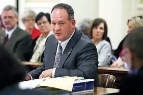  ?? The Associated Press ?? In this Feb. 10, 2015, file photo Sen. Jimmy Hickey, R-Texarkana, appears at the Arkansas state Capitol in Little Rock, Ark. Arkansas legislativ­e leaders have introduced on Thursday a drasticall­y scaled-back hate crimes measure that no longer refers to race, sexual orientatio­n or gender identity. Hickey, the new hate crimes bill’s chief sponsor, said he believes it would cover crimes targeting transgende­r people but would also cover those targeting other groups, citing Baptist preachers as an example.