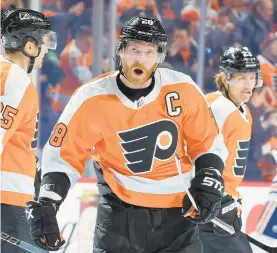  ?? DREW HALLOWELL/GETTY IMAGES ?? The Flyers’ Claude Giroux says he tries to keep focused on games one at a time but it is impossible not to think about making the playoffs.