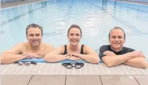  ??  ?? In the swim Iain Mitchell, Jenny McNeely and Jonathan Bowie taking part in a fundraiser for CHAS