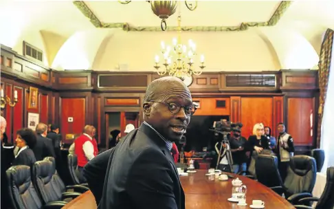  ?? Picture: Masi Losi ?? Minister of Finance Malusi Gigaba after a meeting with the CEO Initiative, which some who attended called ‘a step in the right direction’.