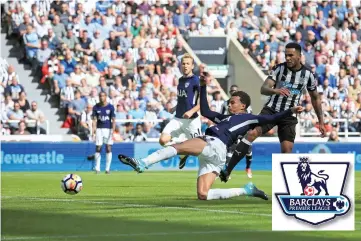  ??  ?? Tottenham Hotspur’s English midfielder Dele Alli scores his team’s first and the opening goal during the English Premier League football match between Newcastle United and Totenham Hotspur at St James’ Park in Newcastle-upon-Tyne, north east England. - AFP photo