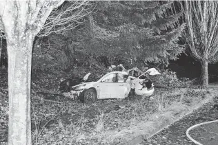  ?? Associated Press ?? In November, a man crashed while going about 100 mph in Corvallis, Ore., police said. Despite the virus keeping people off roads, 42,060 people were killed in car crashes, the most since 2007.