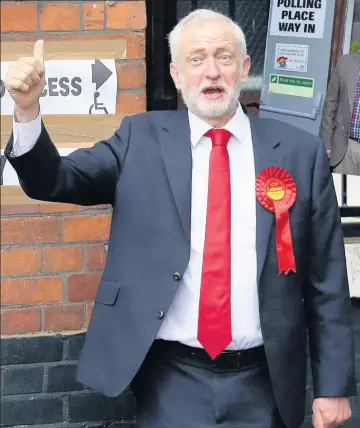  ??  ?? LEADING THE WAY Corbyn voted in London. Above right, Sturgeon and husband Peter Murrell in Glasgow