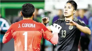  ?? Wilfredo Lee / AP ?? Jesús Corona (1) y Carlos Salcedo (13) celebran el triunfo de la selección mexicana de fútbol sobre Senegal por 2-0 en el Marlins Park de Miami, Florida.