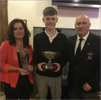  ??  ?? Winner of the Intermedia­te Scratch Cup at Wicklow Golf Club Keith Carty with sponsor Clodagh Doyle of Irish House Kilcoole and Wicklow Golf Club captain Gerry Doyle.