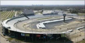  ?? THE ASSOCIATED PRESS ?? This is an aerial view of Richmond Raceway as workers put finishing touches on changes to the infield in Richmond, Va., Thursday. The infield was torn apart after last September’s race with a new garage and pedestrian tunnel added.