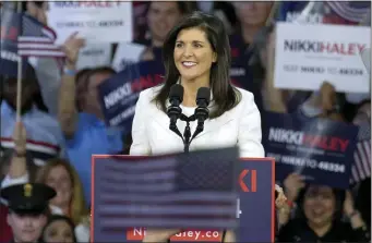  ?? AP PHOTO/MEG KINNARD, FILE ?? Nikki Haley, former South Carolina governor and United Nations ambassador, launches her 2024 presidenti­al campaign on Feb. 15 in Charleston, S.C.