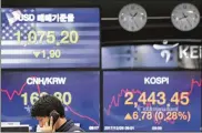 ?? LEE JIN-MAN / ASSOCIATED PRESS ?? Asian markets were higher in quiet, post-holiday trading as strong economic data from the region and in the U.S. boosted confidence.