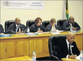  ?? PHOTO: SUPPLIED ?? IN SESSION: Consumer Court members are, from left, Advocate Paul Hlahane, Professor Jannie Rossouw, consumer journalist Philippina Opperman, Advocate Tshepo Lebeko and the court ’ s clerk in front