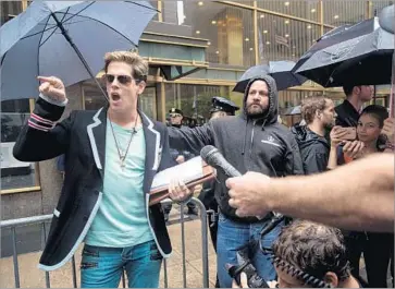  ?? Drew Angerer Getty Images ?? MILO YIANNOPOUL­OS, shown in New York in July, struggled to organize the far-right festival in Berkeley.