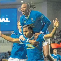  ?? ?? Alfredo Morelos celebrates after making it 2-0.