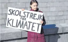  ?? FOTO: STEFFEN TRUMPF/DPA ?? Greta Thunbergs Karriere als Klimaaktiv­istin begann mit einem Holzbrett mit der Aufschrift „Schulstrei­k fürs Klima“.