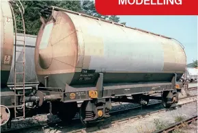  ?? ?? TUA No. PR 70089 is a former Standard Wagon fuel oil tank pressed into mineral slurry traffic when photograph­ed at St Blazey. It was one of a batch of wagons built in 1974 numbered PR 70068-92.