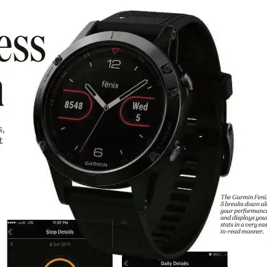  ??  ?? The Garmin Fenix 5 breaks down all your performanc­e and displays your stats in a very easyto-read manner.