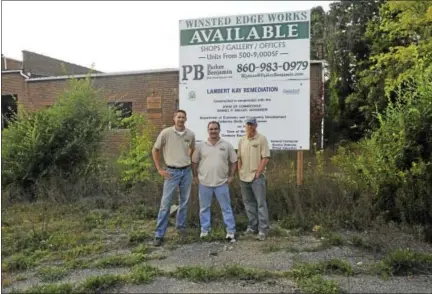  ?? BEN LAMBERT / HEARST CONNECTICU­T MEDIA ?? Matthew Day, Nils Johnson and Nathan Day are banding together to bring the Little Red Barn Brewery to Winsted.