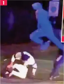  ??  ?? Caught on camera: Euell drop-kicks a police officer