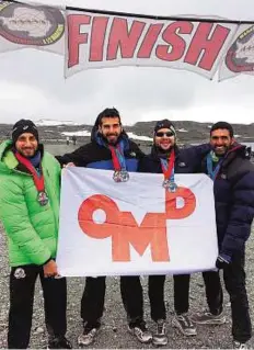  ?? Courtesy: Mustafa Mroueih ?? Proud moment Dani Afiouni, Mazen Mroueih, Mustafa Mroueih and Nizar Fakhoury at King George Island, Antarctica on February 18 after completing their seven-continent marathon.