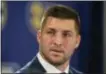  ?? BRYNN ANDERSON — THE ASSOCIATED PRESS FILE ?? Tim Tebow speaks during an SEC television broadcast in Atlanta. Tim Tebow will not call himself a retired football player though he could see himself as a future coach.