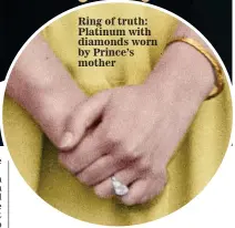  ??  ?? Ring of truth: Platinum with diamonds worn by Prince’s mother