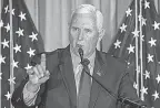  ?? ALEX BRANDON/ AP ?? Former Vice President Mike Pence, speaking last month in Washington, addressed the Gridiron dinner on Saturday.