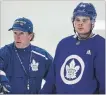  ?? AARON LYNETT THE CANADIAN PRESS ?? Toronto Maple Leafs head coach Mike Babcock, left, says Auston Matthews has room for improvemen­t.