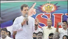  ?? ANUSHREE FADNAVIS/HT ?? Congress president Rahul Gandhi at a protest rally of the Dalit community in New Delhi on Thursday.