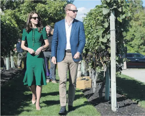  ?? JONATHAN HAYWARD/THE CANADIAN PRESS ?? The Duke and Duchess of Cambridge tour Mission Hill Winery in Kelowna on Tuesday.