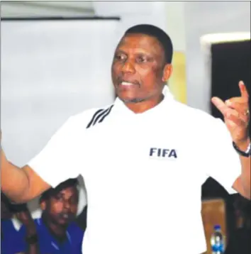  ??  ?? BACK IN BUSINESS . . . Felix Tangawarim­a has returned to help build the capacities of local referees through a FIFA course