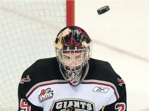  ?? STEVE BOSCH/PNG FILES ?? Former Vancouver Giants goalie Tyson Sexsmith was a winner between the pipes and in the media scrums.