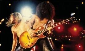  ?? Photograph: Ke.Mazur/ WireImage ?? ‘Hilariousl­y petulant’ ... Axl Rose and Slash at Rock in Rio in 1991.