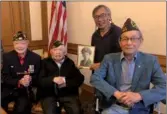  ?? LIA ZHU / CHINA DAILY ?? Dale King (left), 98, Allen Yuu (second from left), 95, Ronald Won (right), 93, all World War II veterans, and Hubert Lee, son of a late World War II veteran, gather at a news conference on Tuesday at San Francisco City Hall.