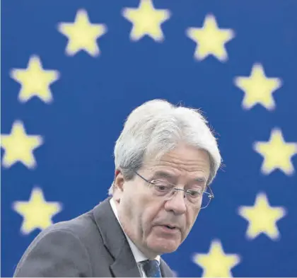 ?? JULIEN WARNAND / EFE ?? El comisario europeo de Economía, Paolo Gentiloni, durante la sesión de ayer del Europarlam­ento.