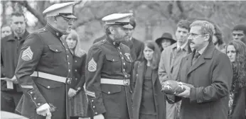  ?? PHOTOS BY WILSON WEBB, AP ?? Vietnam veterans Richard (Laurence Fishburne, left), Sal (Bryan Cranston) and Doc (Steve Carell) reunite for a road trip to bury Doc’s son, a soldier who is killed in Iraq.