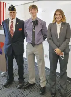  ??  ?? American Legion Oratorical Contest, l-r John Mcjunkin,
Tyler Rowen and Liberty Menke