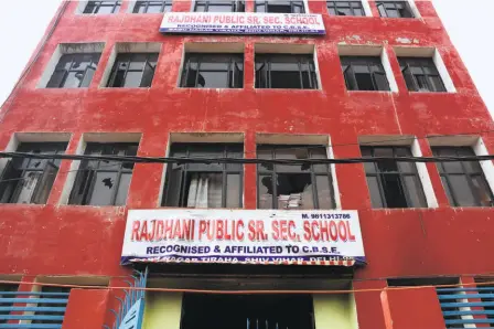  ??  ?? RAJDHANI PUBLIC SCHOOL in Shiv Vihar, which was vandalised.