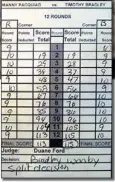  ??  ?? Photo shows the score card of Duane Ford, one of the two judges who scored the fight in favor of Timothy Bradley.