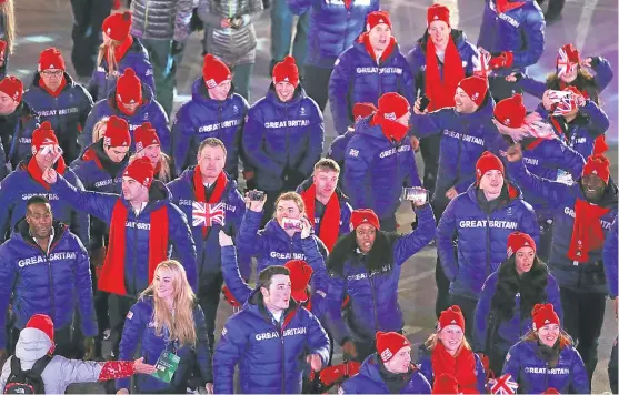  ?? Picture: Getty. ?? British athletes in the parade at last night’s Winter Olympic Games closing ceremony at PyeongChan­g Olympic Stadium.