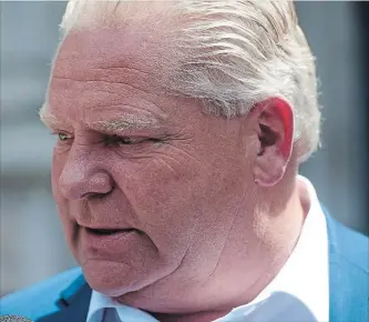  ?? MARTA IWANEK
THE CANADIAN PRESS ?? Ontario Premier-designate Doug Ford speaks to reporters before heading into Whitney Block for a meeting with his transition team in Toronto, on Sunday.