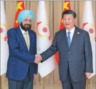  ?? ZHAI JIANLAN / XINHUA ?? President Xi Jinping meets with Raja Randhir Singh, the acting president of the Olympic Council of Asia, in Hangzhou, Zhejiang province, on Sept 22.