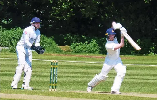  ?? ?? ●●Max Fitzgerald on his way to 49 for Marple at Christleto­n last Saturday