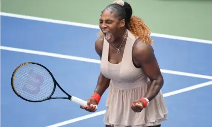  ??  ?? Serena Williams celebrates sealing victory against Maria Sakkari to reach the US Open quarter-finals. Photograph: Danielle Parhizkara­n/ USA Today Sports